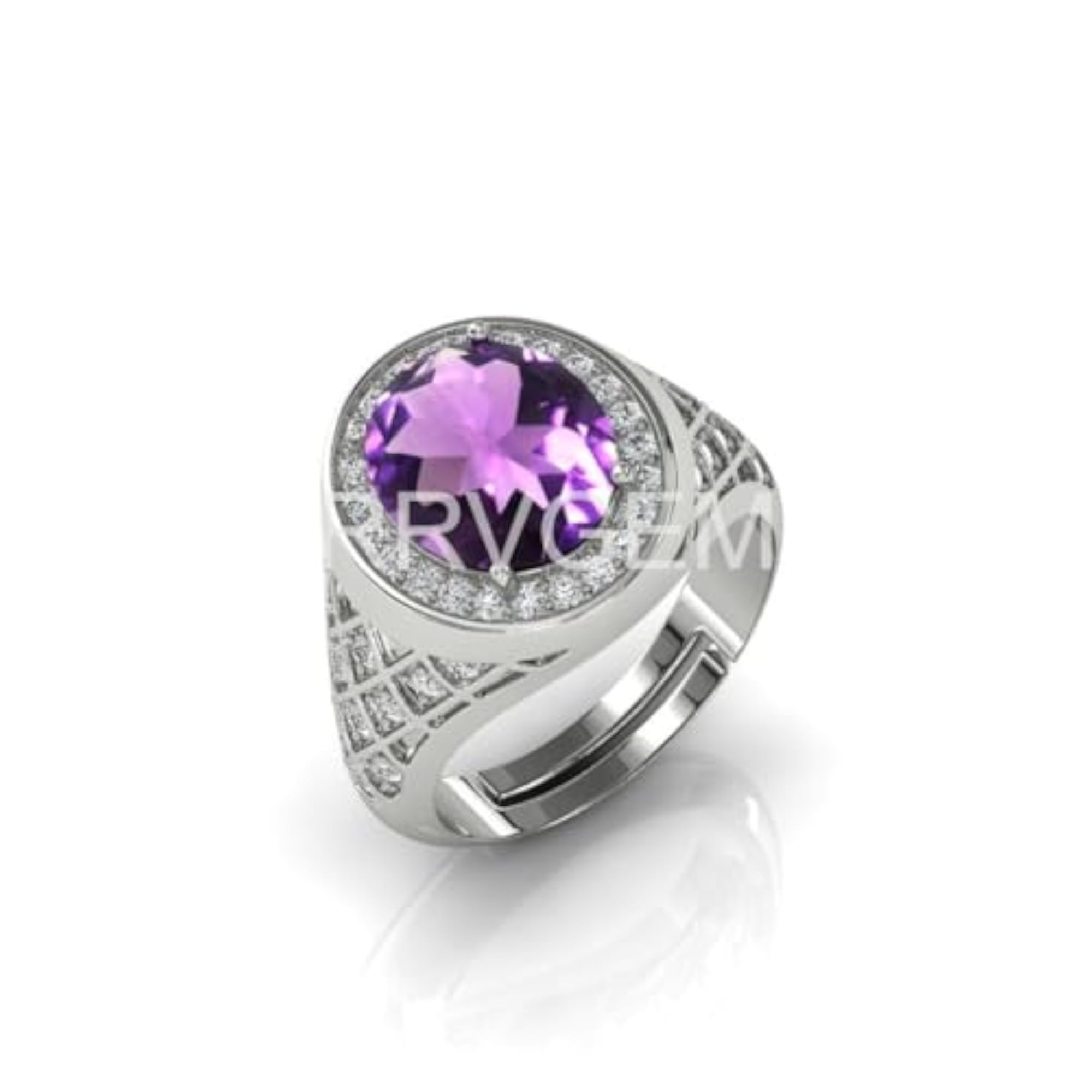 7.00 Carat Natural Amethyst Adjustable Ring, Silver Plated