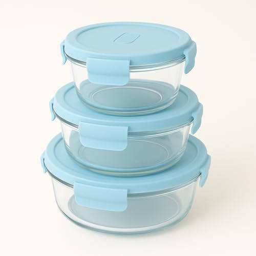 Image of Borosilicate Lunch Box Set of Airtight & Leak-Proof Tiffin Box for Office, School, Men & Women (Light Blue Colour) (Light Blue, 400 ml - 3)
