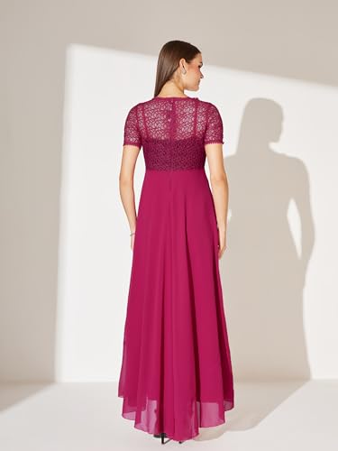 Image of Miss Chase Women's Round Neck Half Sleeve Lace Overlaid Maxi Dress (MCAW25D84-28-23-08, Pink, 3XL)