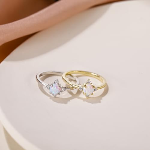 SHINYSO 14K Gold Plated Wedding Band for Women Thin Stackable Rings Opal Dainty Cubic Zirconia CZ Promise Engagement Ring Size 4-103