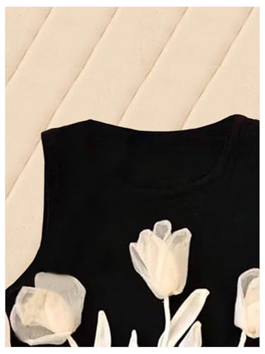 Women's 3D Floral Tank Top Crew Neck Tulip Applique Summer Casual Sleeveless Going Out Tops4