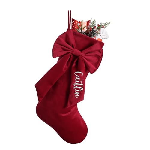 Personalised Christmas Stockings Bow 18 Large Custom Name Knit Xmas Hanging Stocking for Christmas Holiday Xmas Gift Decorations