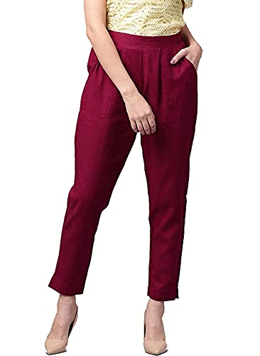 Image of DIGITAL SHOPEE Women Cotton Regular Fit Elastic Waist Casual Ankle Pant Trouser with Two Side Pocket