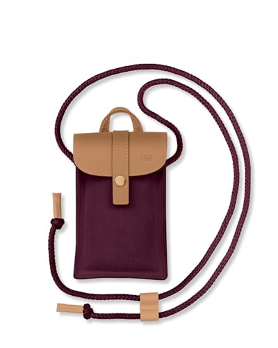 Fitz & Huxley Solstice Nano Berry [WASSERABWEISEND & Echtleder] - Handytasche zum Umhängen für Damen & Herren - Kleine Handy Umhängetasche - Outdoor Brustbeutel Mini Crossbody Bag verstellbar leicht