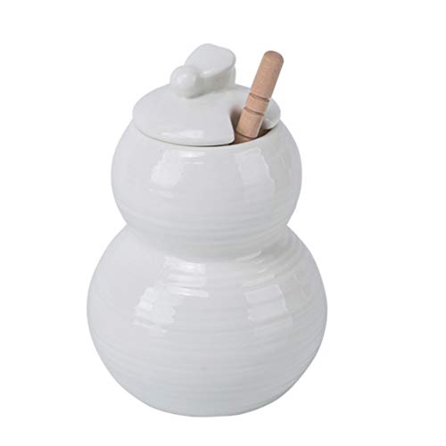 DOITOOL Honey Pot Ceramic Honey Jar with Lid and Wooden Dipper for Home Kitchen Porcelain Honey Container for Storage