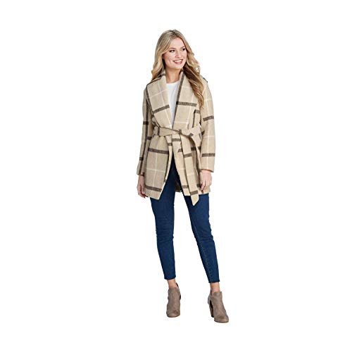 Mud Pie WINCHESTER PLAID COAT TAN LARGE