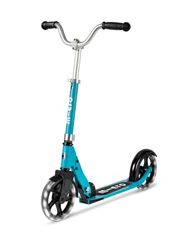 micro Cruiser LED | Das ORIGINAL | Kinderroller ab 5 Jahren | Höhenverstellbar & klappbar | Inklusive LED Rollen | stylischer V-Lenker und große Räder | Tretroller für Jungen und Mädchen (Aqua)