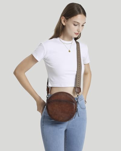 Image of COOLCY Leather Crossbody Bags,Circle Purse Shoulder Bag, Fashion Round Handbag for Travel,Valentine's Gift for Women