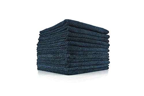 The Rag Company - All-Purpose Microfiber Terry Cleaning Towels - Commercial Grade, Highly Absorbent, Lint-Free, Streak-Free, Kitchens, Bathrooms, Offices, 300gsm, 16in x 16in, Midnight (12-Pack)