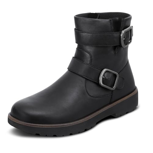 Orthofeet Women's Orthopedic Shania Adjustable Slip-Resistant Leather Boot, Black, Size 6