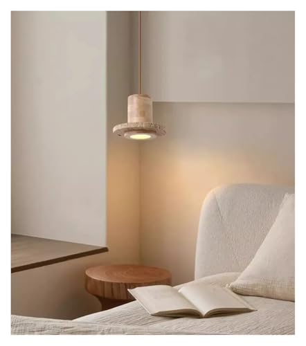 Pierre ovni naturelle lustre suspension LED en travertin source de lumière douce et sereine