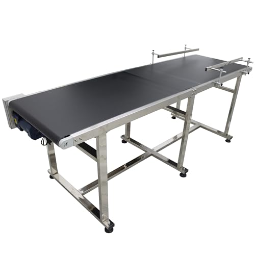 HQHAOTWU Flat Belt Conveyor PVC Belt Transport Conveyor Double Guardrails Stainless Steel Frames Industrial Transport Equipment 82.6×23.6inch