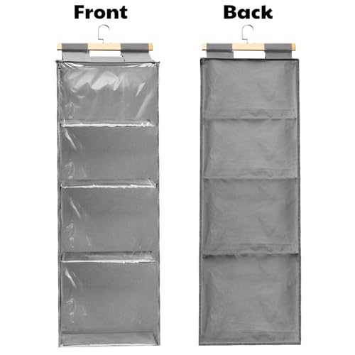 Image of Hanging Yarn Storage Organizer, Over the Door Hanging Yarn Holder with 4 Large Pockets, Clear Crochet Knitting Bag Organizer with Zippers and Hooks, for Knitting Needles Crochet Hooks, Gray