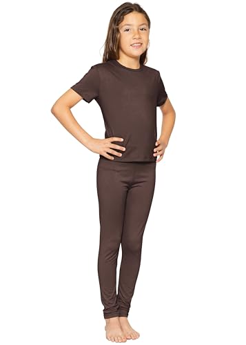 Image of STRETCH IS COMFORT Girls 2 Piece Hoodie Short Sleeve Long Sleeve Crew Neck Top and Leggings Set Kids Thermals Underwear Set