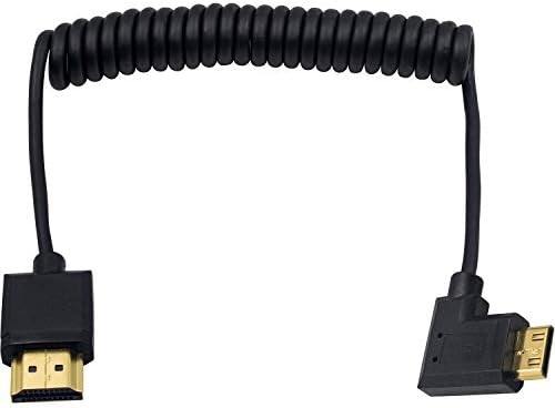 Duttek Mini HDMI to Standard HDMI Cable, Mini HDMI to HDMI Coiled Cable, Ultra-Thin Right Angled HDMI Male to Mini HDMI Male Coiled Cable Support 4K Ultra HD, 1080p, 3D (HDMI 2.0) (1.2M/4FT)