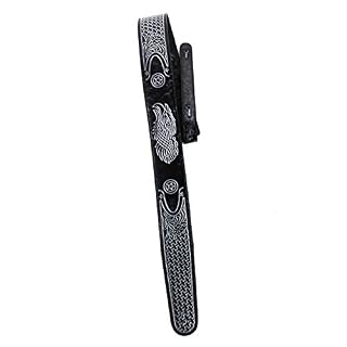 Walker & Williams GB-192 Sangle de guitare rembourrée Motif aigle de course Noir cobalt et étoiles Texas - Les Beatles, Paul McCartney, John Lennon, RIngo Starr, George Harrison
