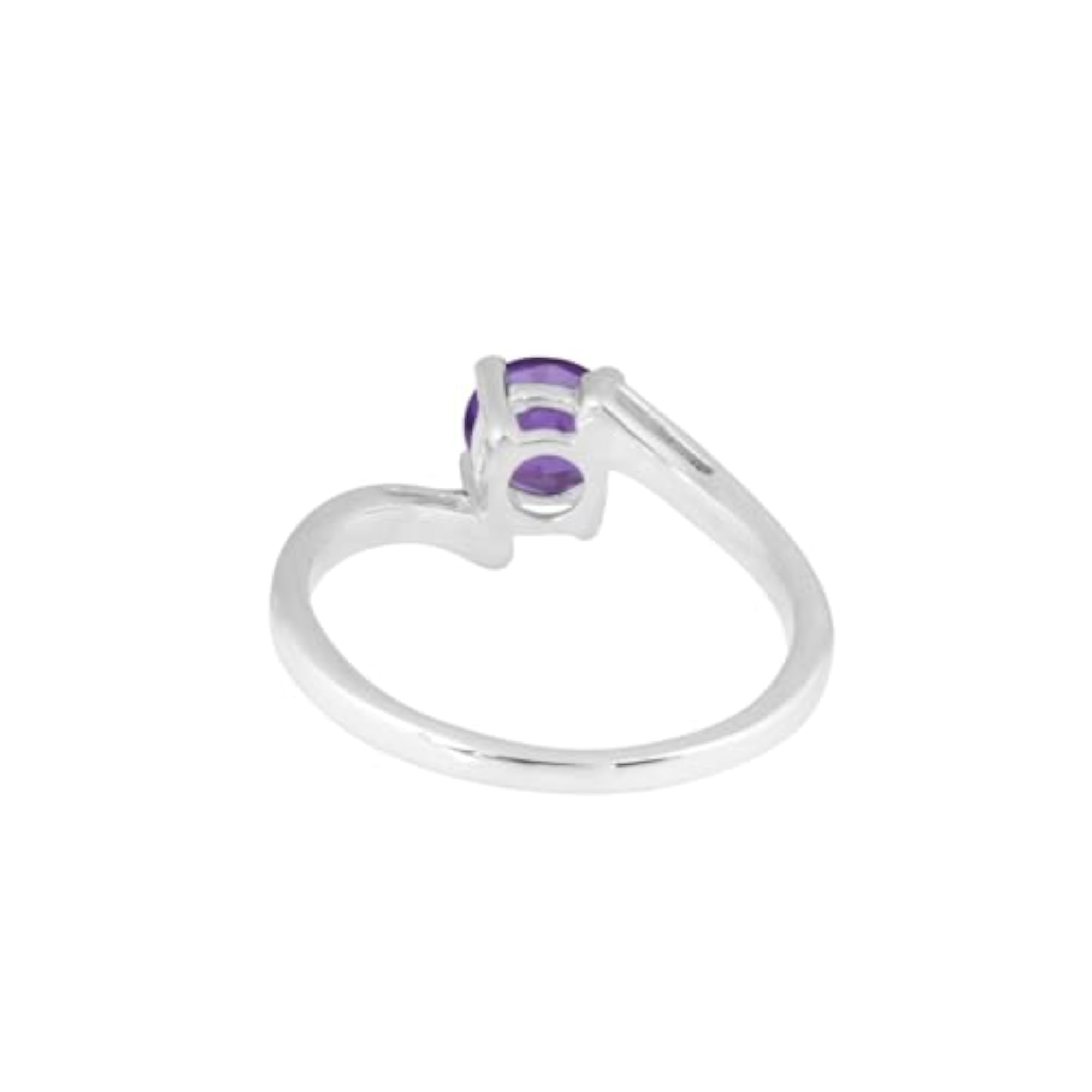 Natural Purple Amethyst Round Stone Ring in 925 Sterling Silver
