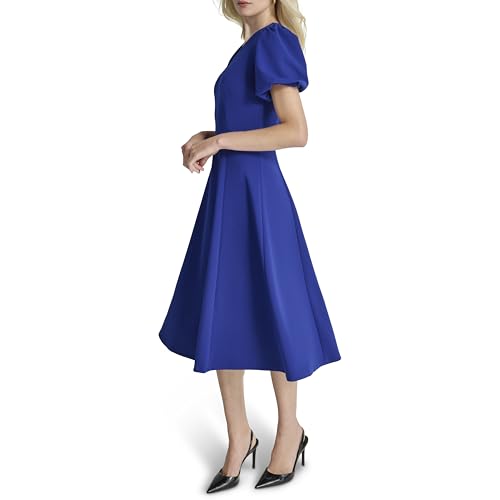 Image of DKNY Women's Bubble Sleeve V-Neck Fit & Flare Mini Dress