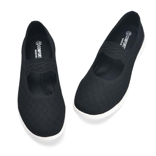 Image of HONHOLD Women's Mary Jane Knit Flats Breathable Walking Shoes