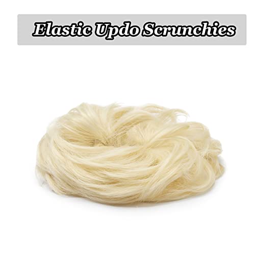 Messy Hair Bun Extensions Curly Hair Scrunchies for Women Girls Synthetic Donut Updo Hair Pieces Wavy Ponytail Hair Chignons (Bleach Blonde) - Image 4