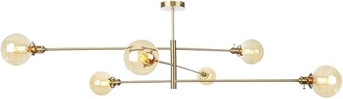 SXECAEPS Modern creative chandelier Fixture，With Globe Glass Shade Brass Finish Mid - Century Pendant Lighting，Industrial V-intage Semi-Flush Mount Ceiling Light，, Light