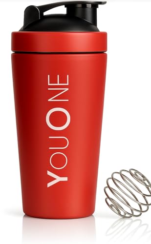 Image of YOUONE Stainless Steel Shaker Bottles For Gym - 100% Leakproof Guarantee, Ideal For Protein, Pre Workout, Bcaas & Water Bpa Free Material (Red)