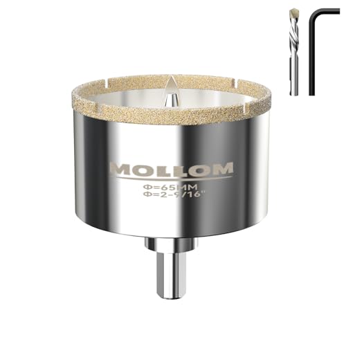 Image of MOLLOM 2-9 /16 inch (65mm) Diamond Hole Saw with 2 Pilot Drill Bit