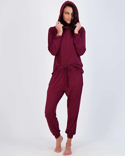 Image of Real Essentials 2 Pack: Women's Soft Long Sleeve Sleep Set - Comfortable Lounge Pull Over Hoodie and Henley Jogger