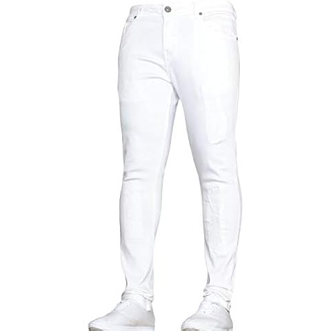 New Mens Super Stretch Ripped Repair Denim Jeans Skinny Slim Summer Pant Jeans by JEANBASE White 40W X 32L Cover