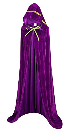 OurLore Unisex Full Length Hooded Robe Cloak Long Velvet Cape Cosplay Costume 59 inch(Purple(Lace))