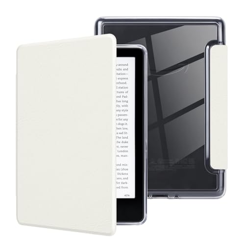 MOROCK Slim Case for 6 Kindle Paperwhite 10th Generation 2018 Release(Model No. PQ94WIF) Premium Lightweight PU Leather and PC Clear Acrylic Back Cover Auto Wake/Sleep E-Reader White