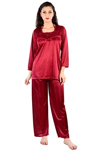 Image of Women's Satin Full Sleeve Night Suit Set of Top & Pyjama