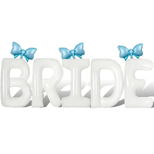 Bride Balloons Bachelorette Party Decorations - 40 Inch Bride Balloon with 3 Pcs Blue Bow Ballons, Bridal Shower Decor, Wedding Engagement To Be Party Favors Accessories, Coquette Party Kit