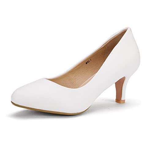 IDIFU Women's Classic Low Heels Dress Pumps 2 Inch Kitten Heel Round Toe Office Wedding Shoes (White PU, 9 B(M) US) Cover