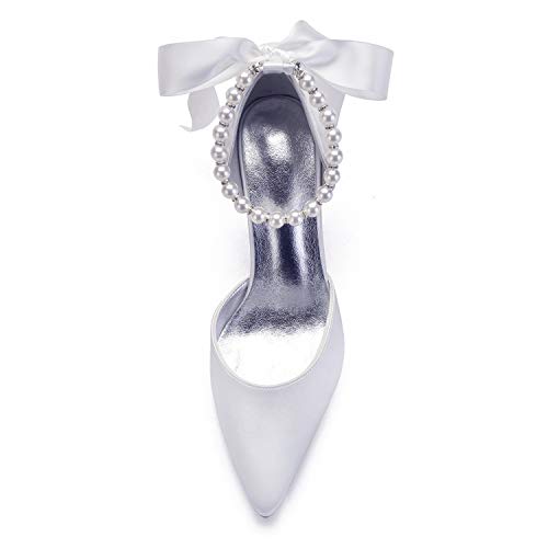 Women's Pointed Toe Wedding Shoes High Heel Pearls Ankle Strap Dressy Shoes Wedding Party Pump with Pearl 3.15”3