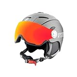 HYSTERESIS Casco H-Shock con Visor. Casco de esquí y Snowboard con Visor | Color: Gris | Lente Rojo Efecto Espejo | Talla: XL | Medida Cabeza: 61-63 cm | 100% Antivaho y protección UV400.