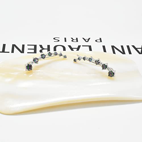 14K White Gold Plated Sterling Silver Earrings Ear Climber Earrings for Women Hypoallergenic Colorful Cubic Zirconia Ear Crawler Earrings Minimalist Fashion Women's Cartilage Illusion Earrings Gifts4