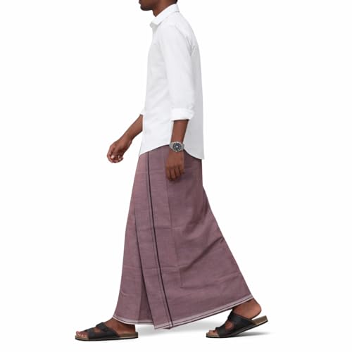 Image of Pure Cotton Dhoti for Men (1.28 x 1.87 m) | Solid Panchalu with Varied Small Color Border | Kerala Cotton Veshti, Khadi Dhoti | Lightweight Pooja & Temple Wear