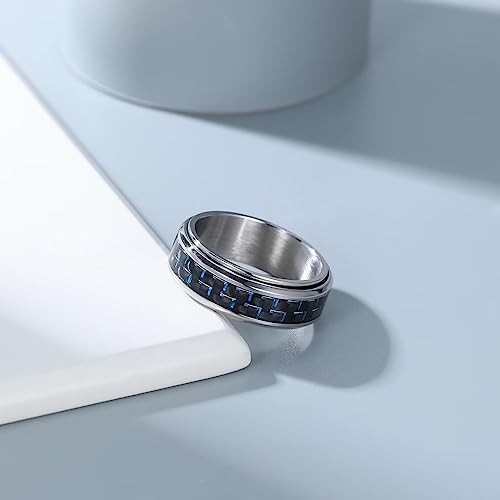 8mm Spinner Black/Blue/Silver Carbon Fiber Ring Black Spinner Anxiety Fidget Carbon Fiber Ring Wedding Band Stainless Steel Polished Finish Comfort Fit3