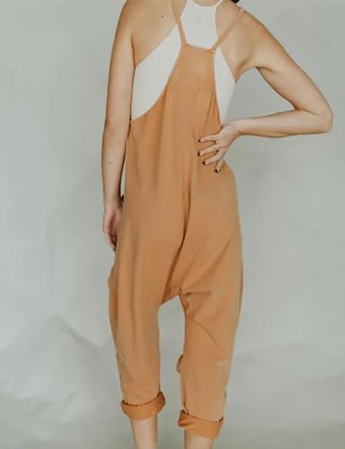 Malajisi Women's Loose Casual Sleeveless Jumpsuits Adjustable Straps Harem Overalls Rompers With Pockets(Orange,M) #TOP5