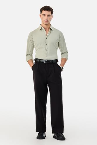 Image of SNITCH Men Casual & Semi-Formal Shirt | Regular Fit Full Sleeve Point Collar Solid Design | Premium Nylon Blend Breathable & Stretchable Fabric for All Day Comfort