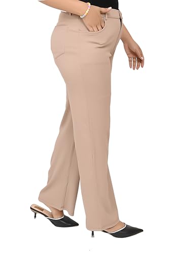 Image of Women's Wide Leg 4-Way Stretch Stripped Business Casual Pants Flexi Waist Wrinkle Resistant