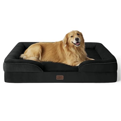 BEDSURE orthopädisches Hundebett Ergonomisches Hundesofa - 122x89 cm Hundecouch mit eierförmiger Kistenschaum für große Hunde, waschbar rutschfest Hundebetten, schwarz
