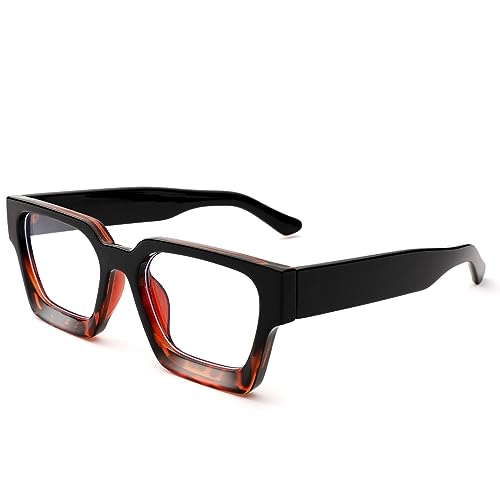 Image of Braylenz Square Thick Frame Blue Light Glasses for Men Women Fashion Clear Computer Eyeglasses