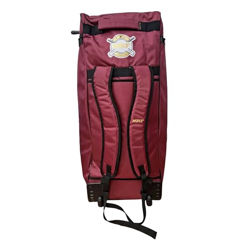Image of M*R*F Cricket Kit Bag, Shubman Gill 77 Edition | Wheeled Travel Bag with Padded Backpack Straps | Multi Utility Pockets with Dedicated Bat Compartment & Separate Shoes Pocket (Gill-77, Magenta /Gold)
