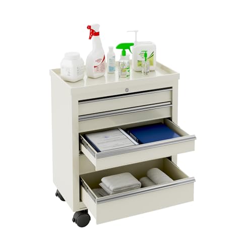 Hymula 5 Drawers Mobile Medical Bedside Cart with 4 Wheels and Lock, Dental Assistant's Mobile Cabinet, Professional File Beauty Storage Utility Cart, for Hospital Office Bedroom Clinic