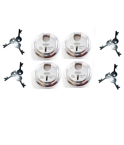 Image of Onmax Steel Regular Shutter Round Lock,65mm Size and 6 levers, Heavy and Pad Lock, for Home, Office and Shop (SRSL65N2) Pack of 5 Pcs Lock 65mm
