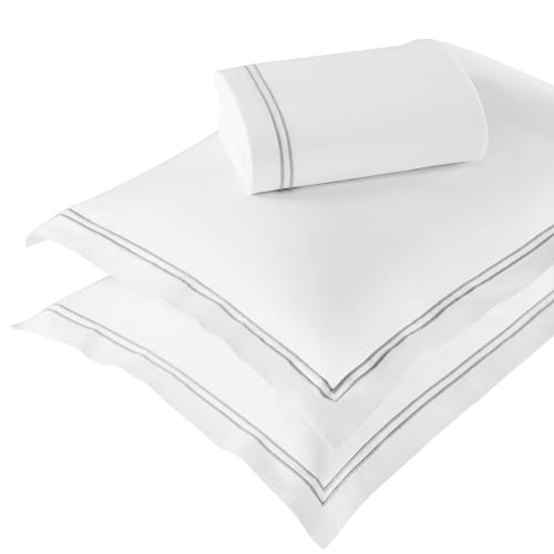 Parure de lit brodée 100% coton de qualité supérieure blanc et argent - 3