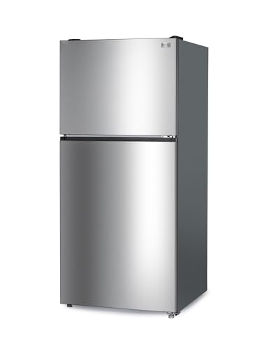 BLACK+DECKER 20.1 Cu. Ft. Top Mount Refrigerator with Ice Maker, 2-Door Refrigerator with Top Freezer, Freezer with Icemaker and Adjustable Temperature Control, BR2010JIMS, Stainless Look