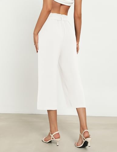 Women's Wide Leg Capris Pants, High Waist Casual Lounge Pants with Adjustable Tie - Solid Color2